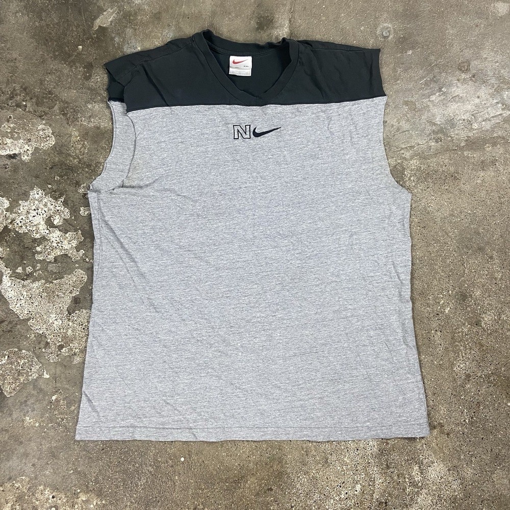 Vintage 90s Nike Sleeveless Shirt Size XXL Black Gray Color Block Swoosh Logo